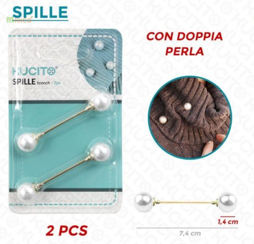 Immagine di SPILLE DOPPIA C/ PERLE 7.4CM 2PCS /PZ DA 12**