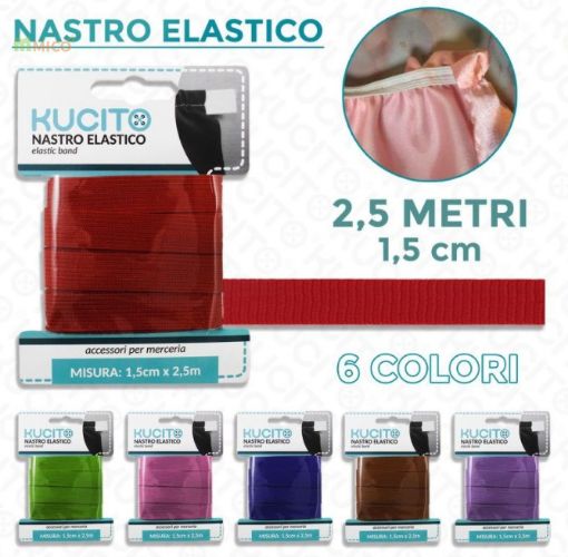 Immagine di NASTRO ELASTICO COL. ASS. 2.5MT*1.5CM /PZ DA 24**