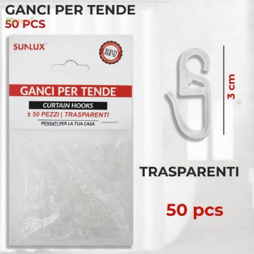 Immagine di GANCI PER TENDE COL. TRASP. 3CM-50PCS